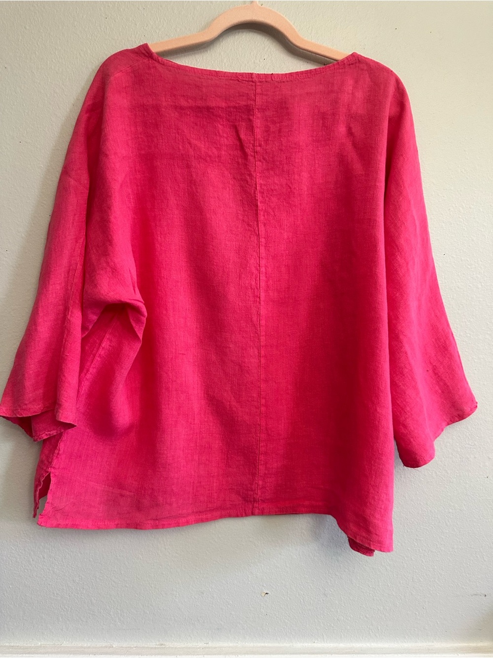 Women's Oversized Scoop Neck Top in‎ Hot Pink Linen Summer Lightweight - Picture 3 of 6